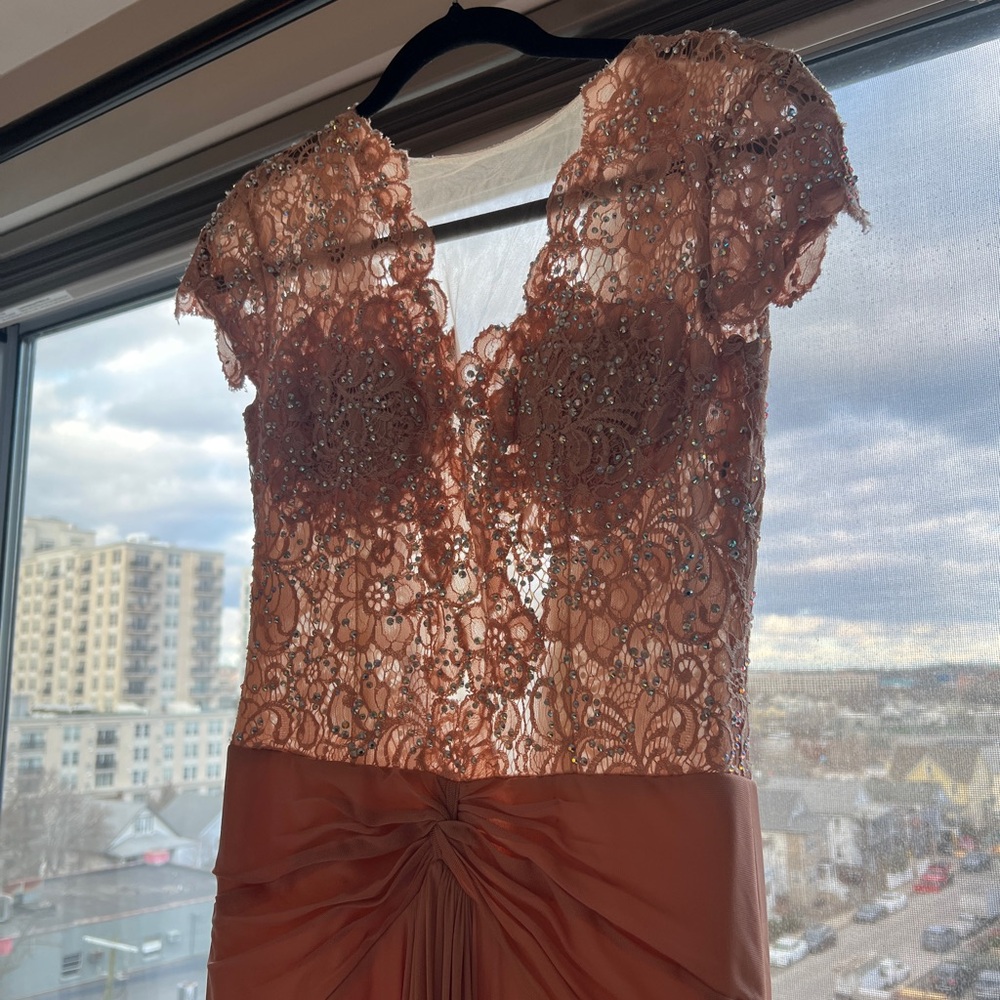 Peach Jovani lace embellished dress